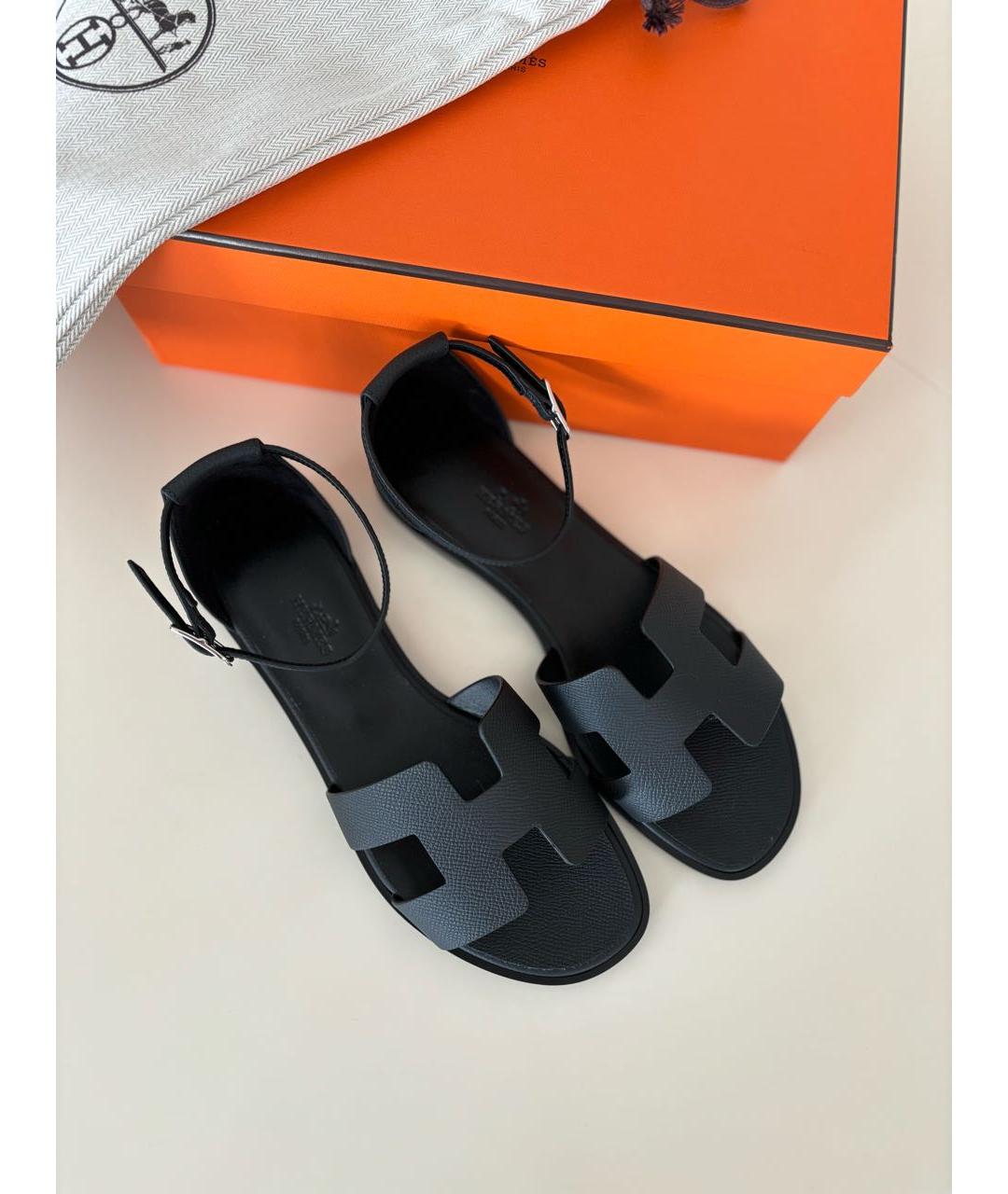 HERMES Черные кожаные сандалии, фото 8