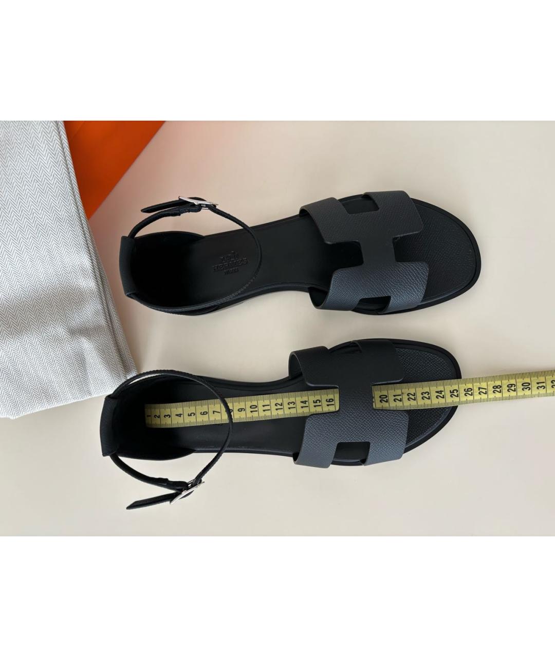 HERMES Черные кожаные сандалии, фото 7