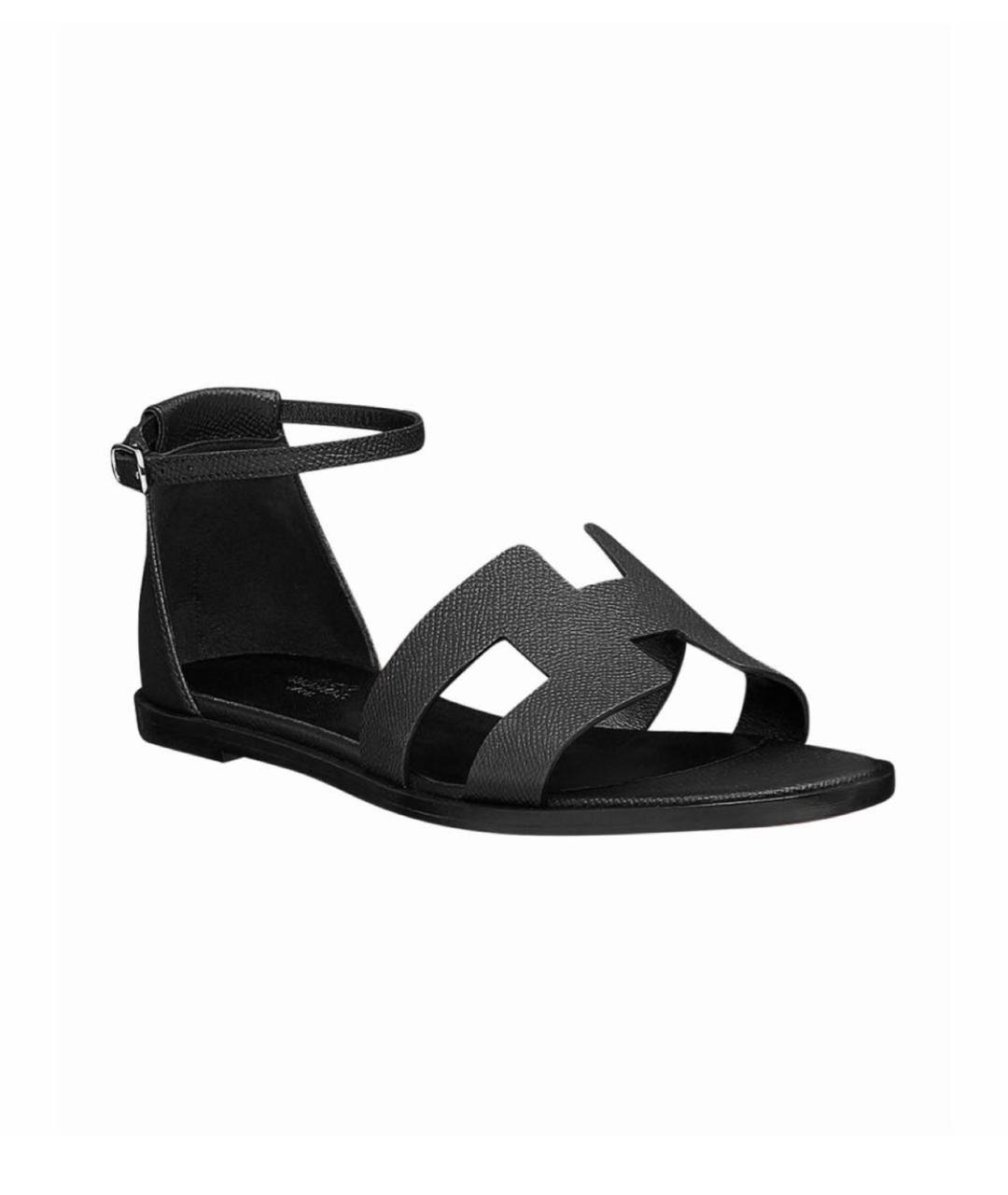 HERMES Черные кожаные сандалии, фото 9