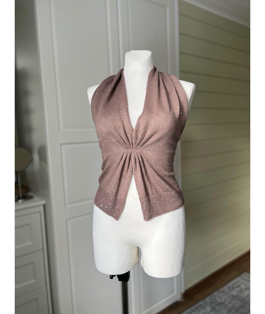 BRUNELLO CUCINELLI Коричневая льняная жилетка, фото 9