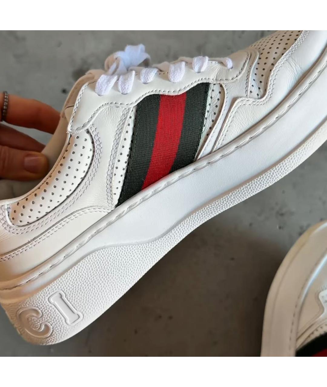 GUCCI Белые кожаные низкие кроссовки / кеды, фото 2