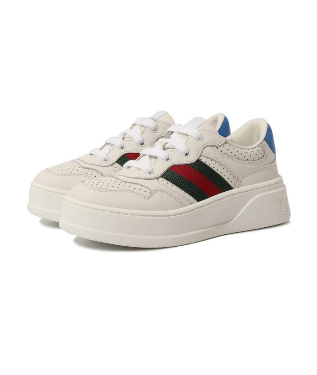 GUCCI Белые кожаные низкие кроссовки / кеды, фото 4