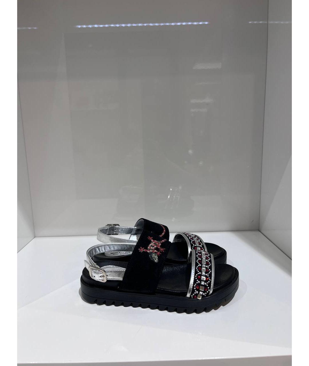 MONNALISA Черные кожаные сандалии и шлепанцы, фото 4