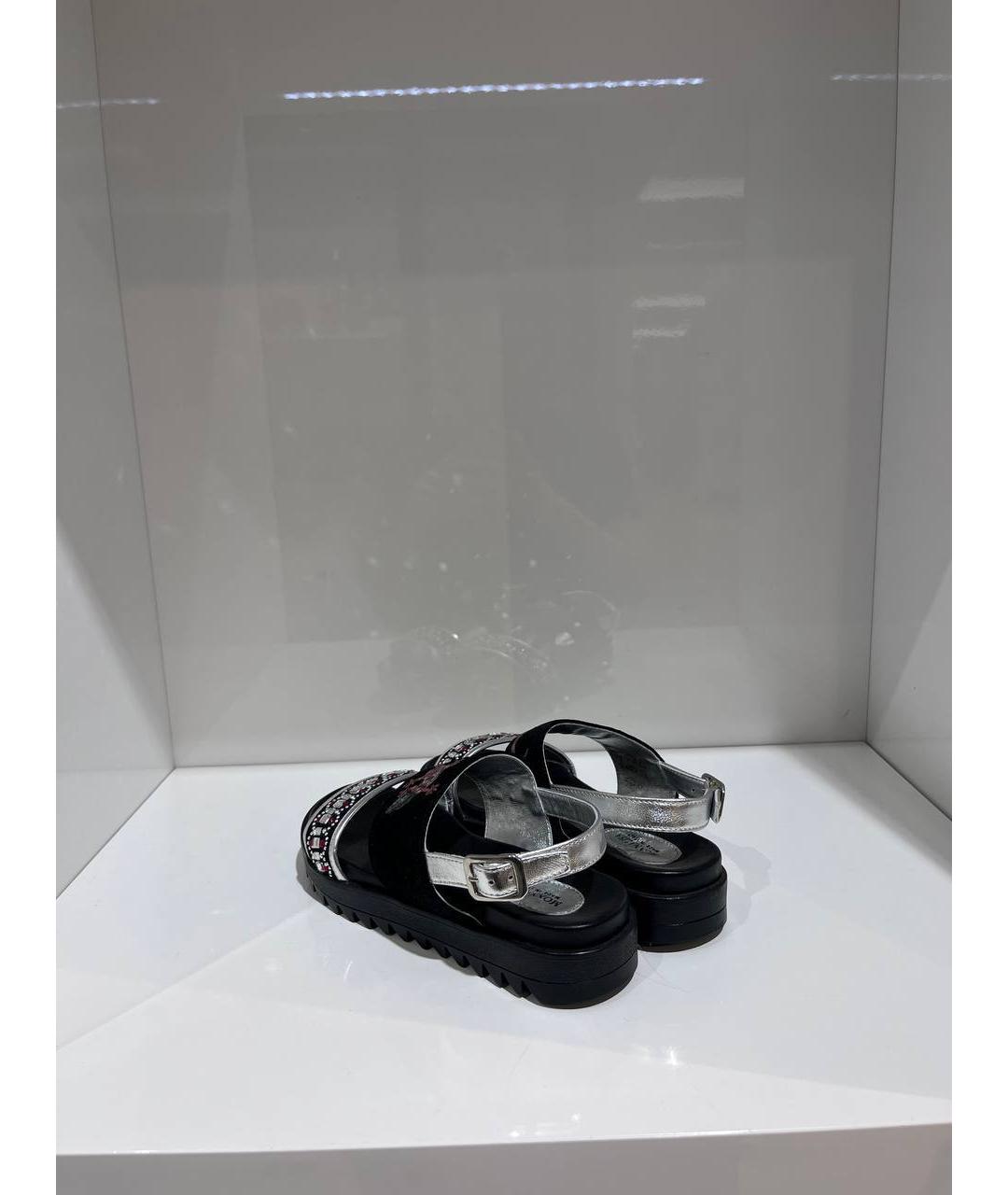 MONNALISA Черные кожаные сандалии и шлепанцы, фото 3