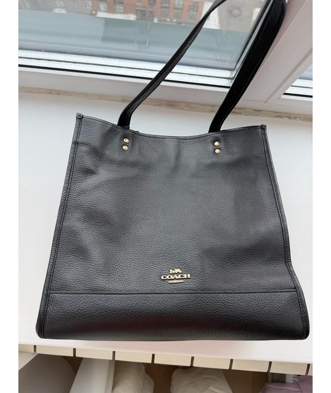 COACH Черная кожаная сумка тоут, фото 7