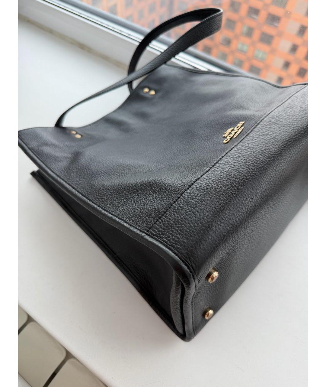 COACH Черная кожаная сумка тоут, фото 3