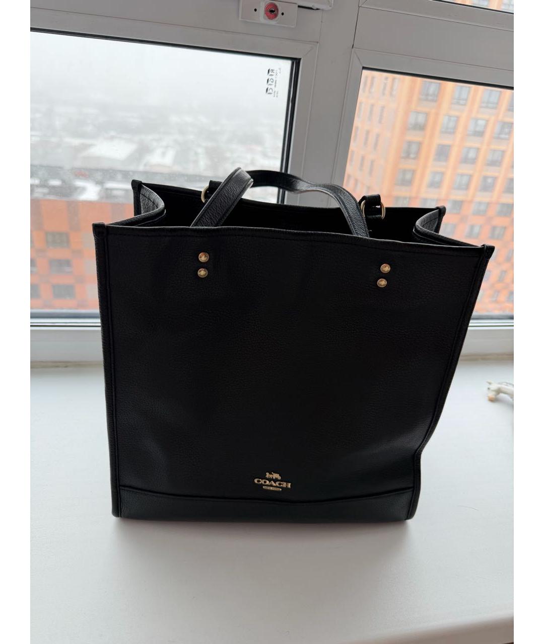 COACH Черная кожаная сумка тоут, фото 2