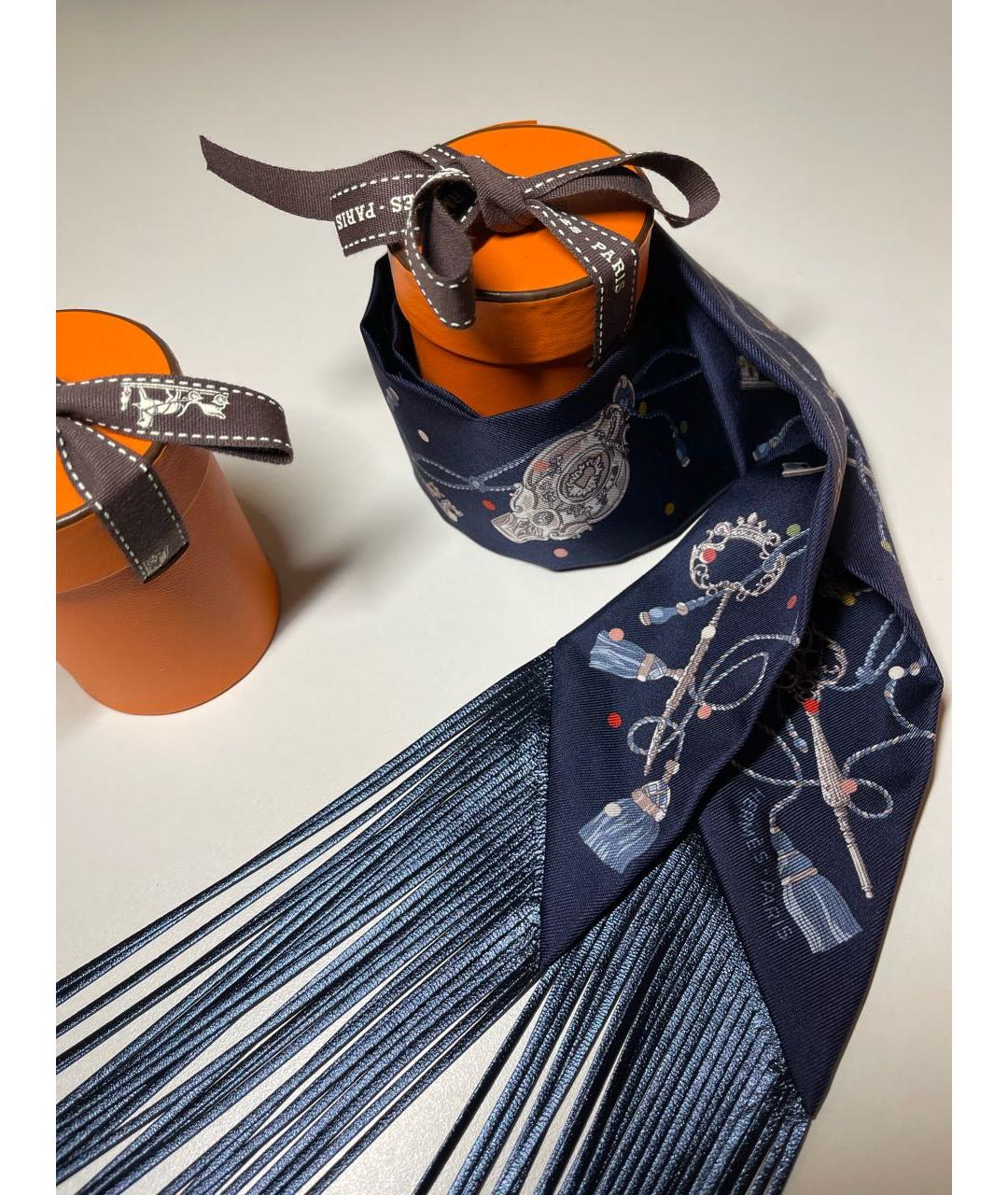 HERMES Синий шелковый платок, фото 4