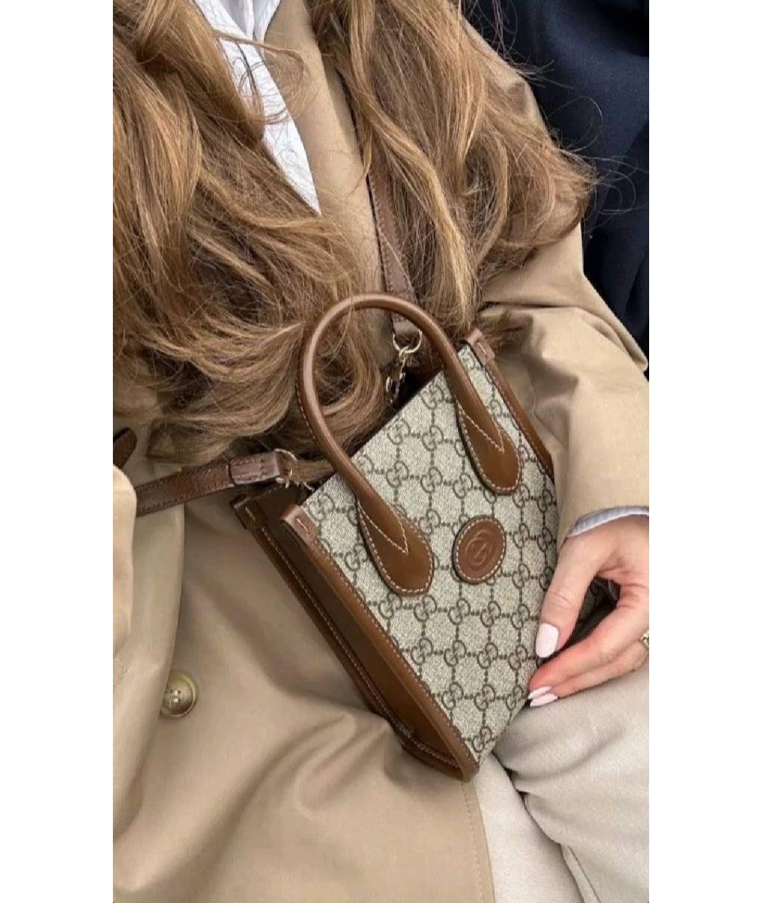 GUCCI Коричневая кожаная сумка с короткими ручками, фото 5