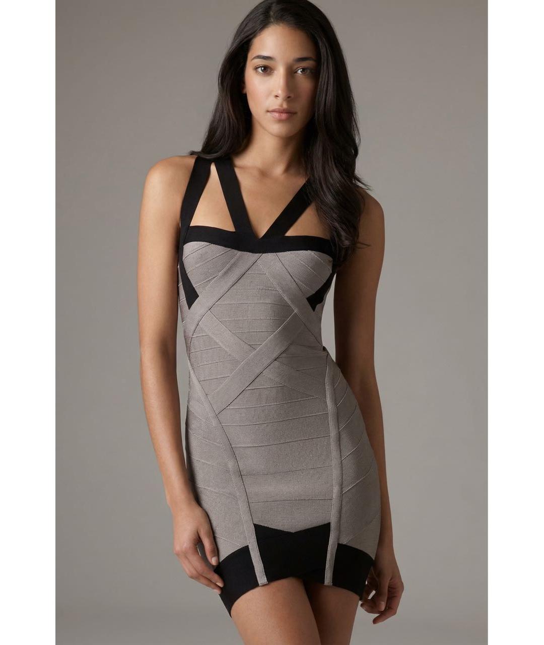 HERVE LEGER Серое вискозное вечернее платье, фото 2