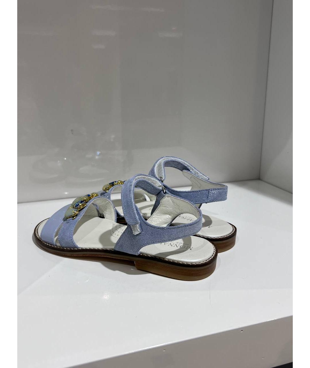 MONNALISA Голубые кожаные сандалии и шлепанцы, фото 3