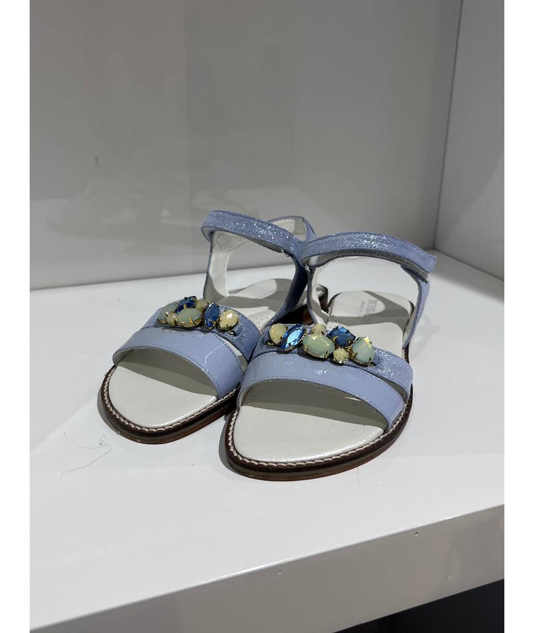 MONNALISA Голубые кожаные сандалии и шлепанцы, фото 2