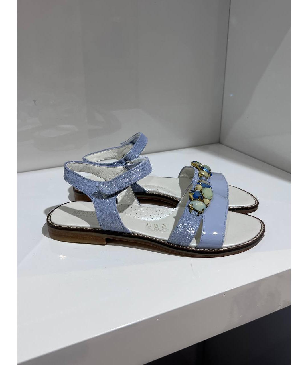 MONNALISA Голубые кожаные сандалии и шлепанцы, фото 4