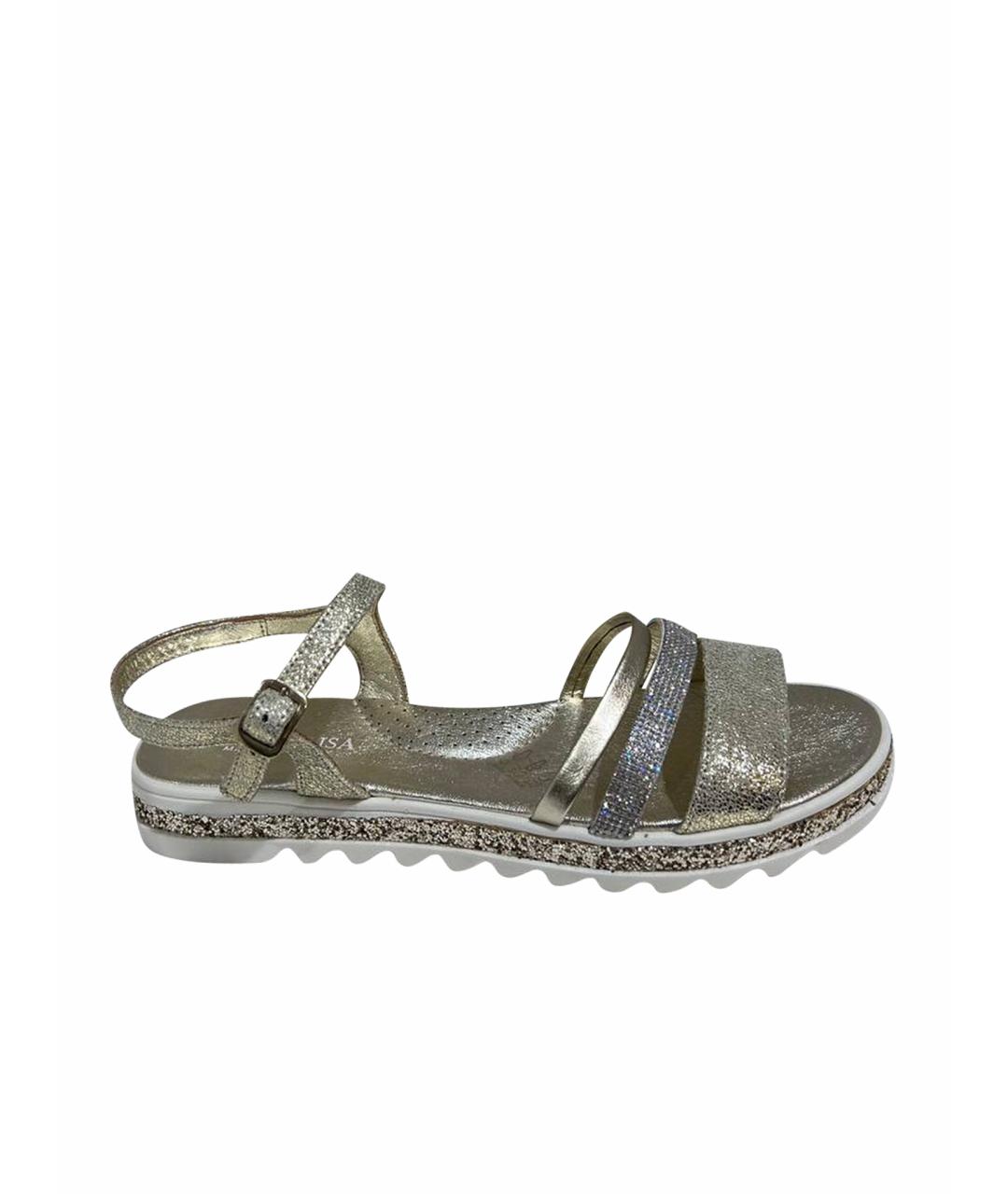 MONNALISA Золотые кожаные сандалии и шлепанцы, фото 1