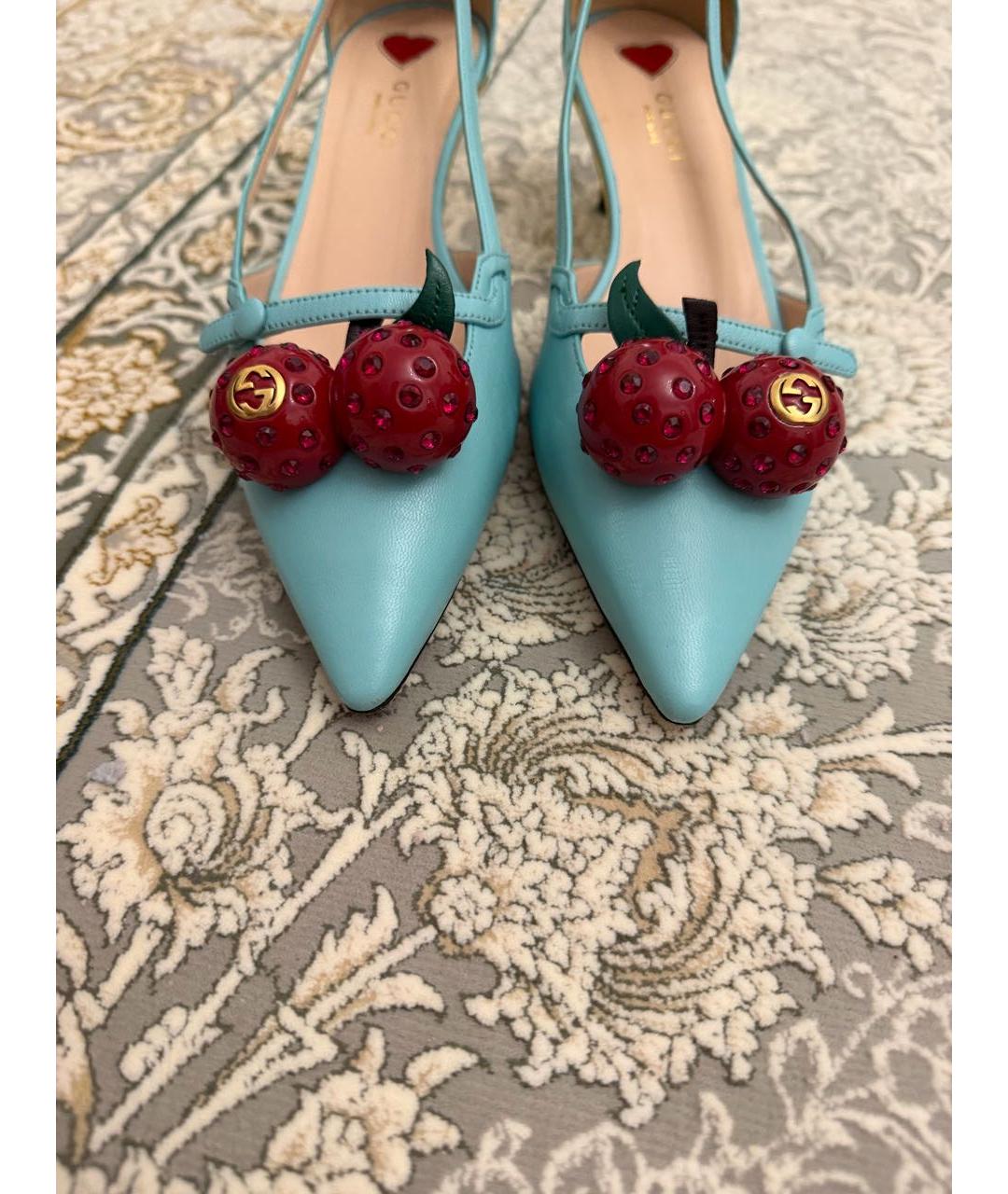 GUCCI Бирюзовые кожаные туфли, фото 2