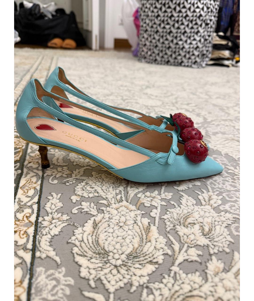 GUCCI Бирюзовые кожаные туфли, фото 3