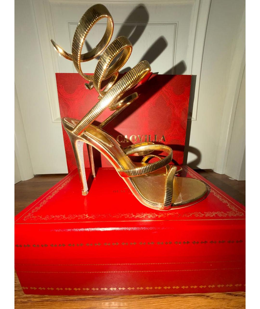 RENE CAOVILLA Золотые кожаные босоножки, фото 6