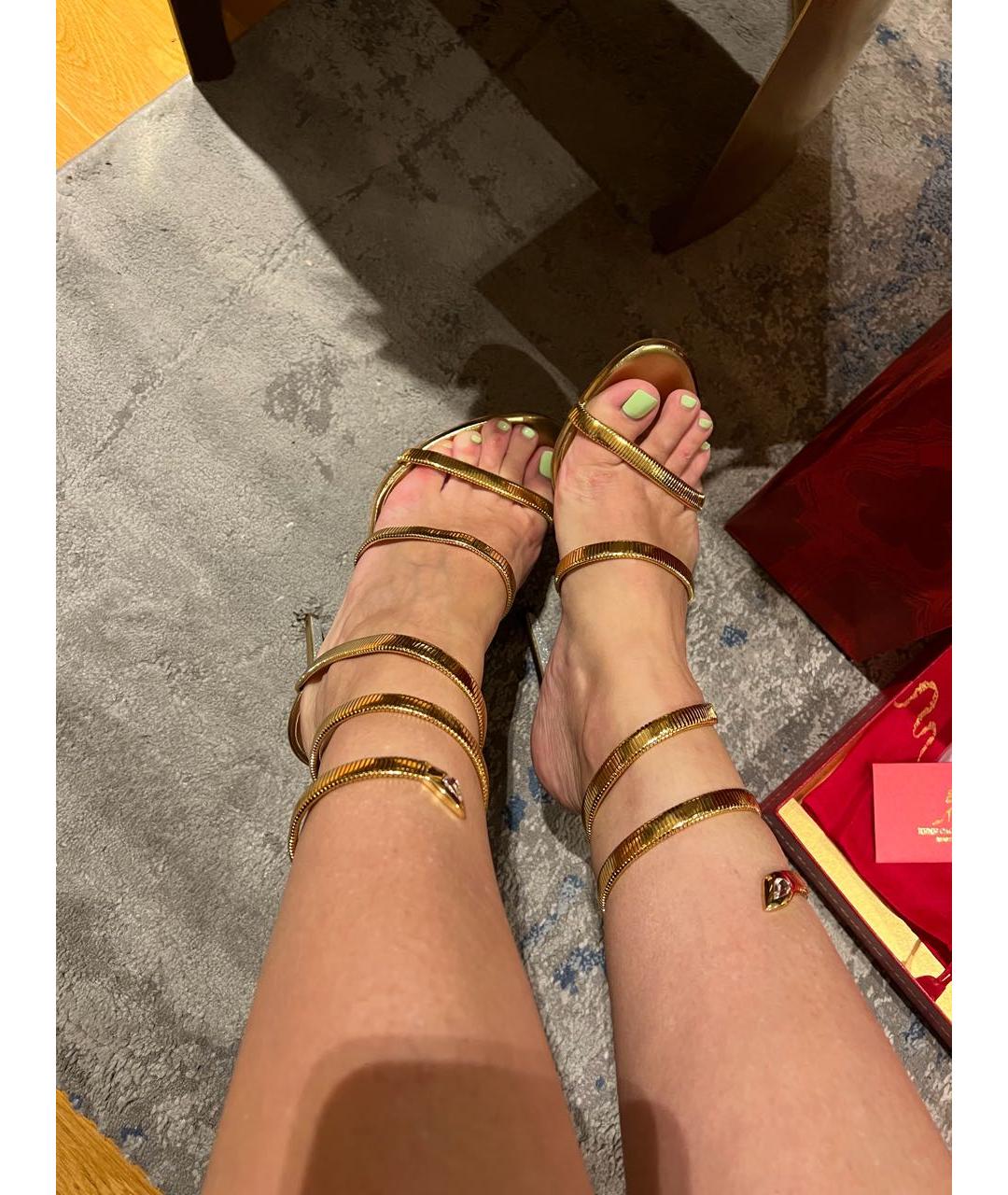 RENE CAOVILLA Золотые кожаные босоножки, фото 5