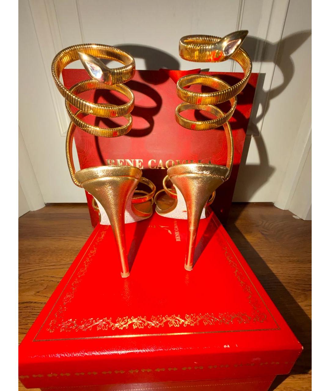 RENE CAOVILLA Золотые кожаные босоножки, фото 4
