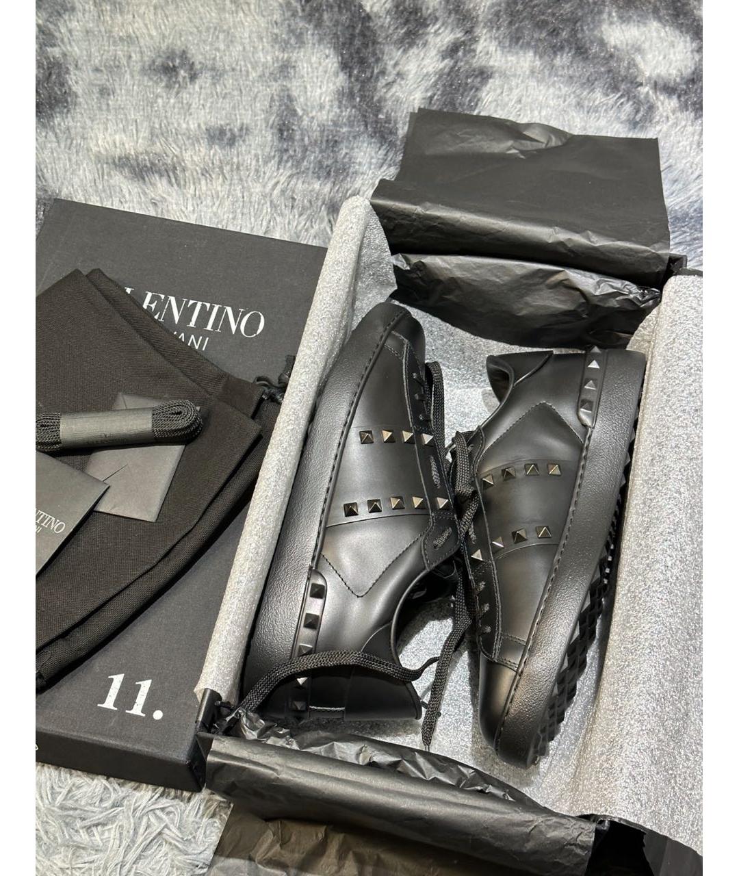 VALENTINO Черные кожаные низкие кроссовки / кеды, фото 2