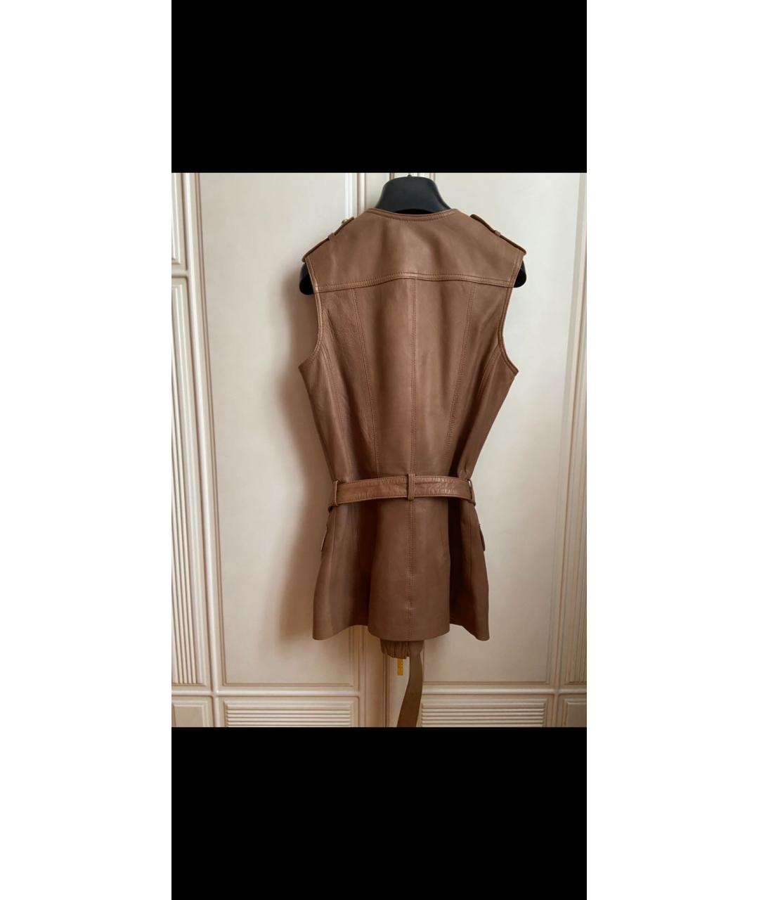 ELISABETTA FRANCHI Коричневый кожаный жилет, фото 2