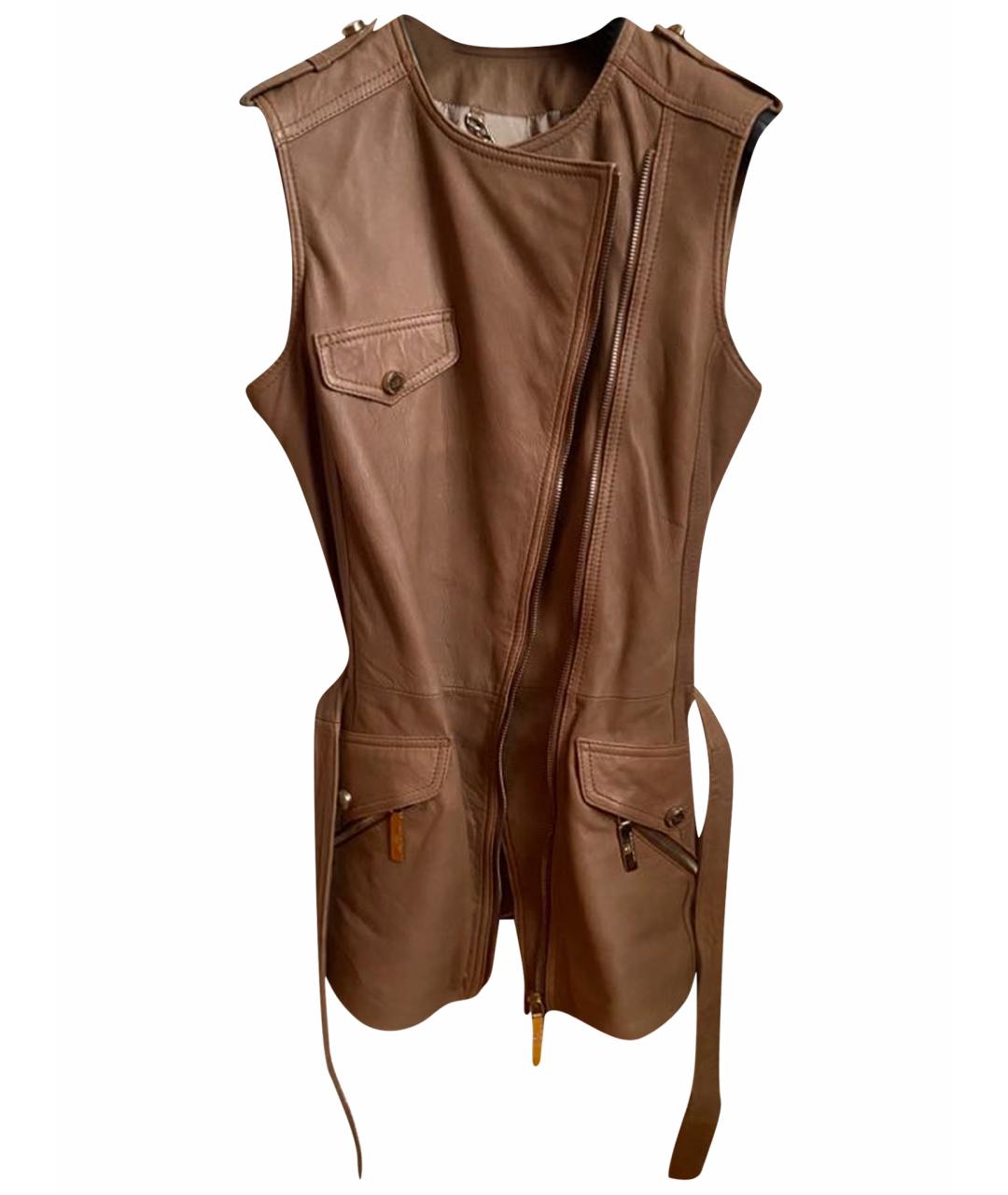 ELISABETTA FRANCHI Коричневый кожаный жилет, фото 1