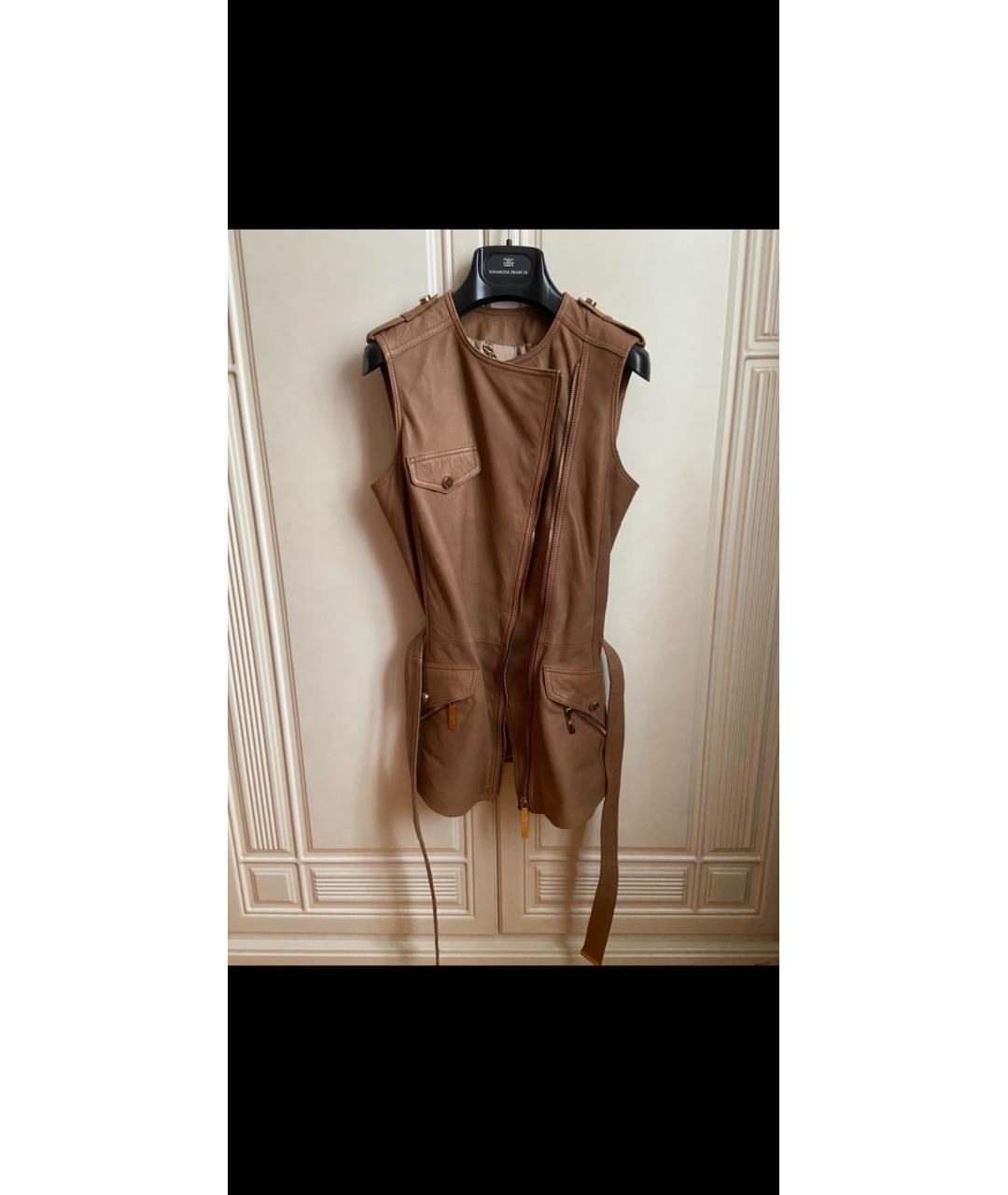ELISABETTA FRANCHI Коричневый кожаный жилет, фото 8