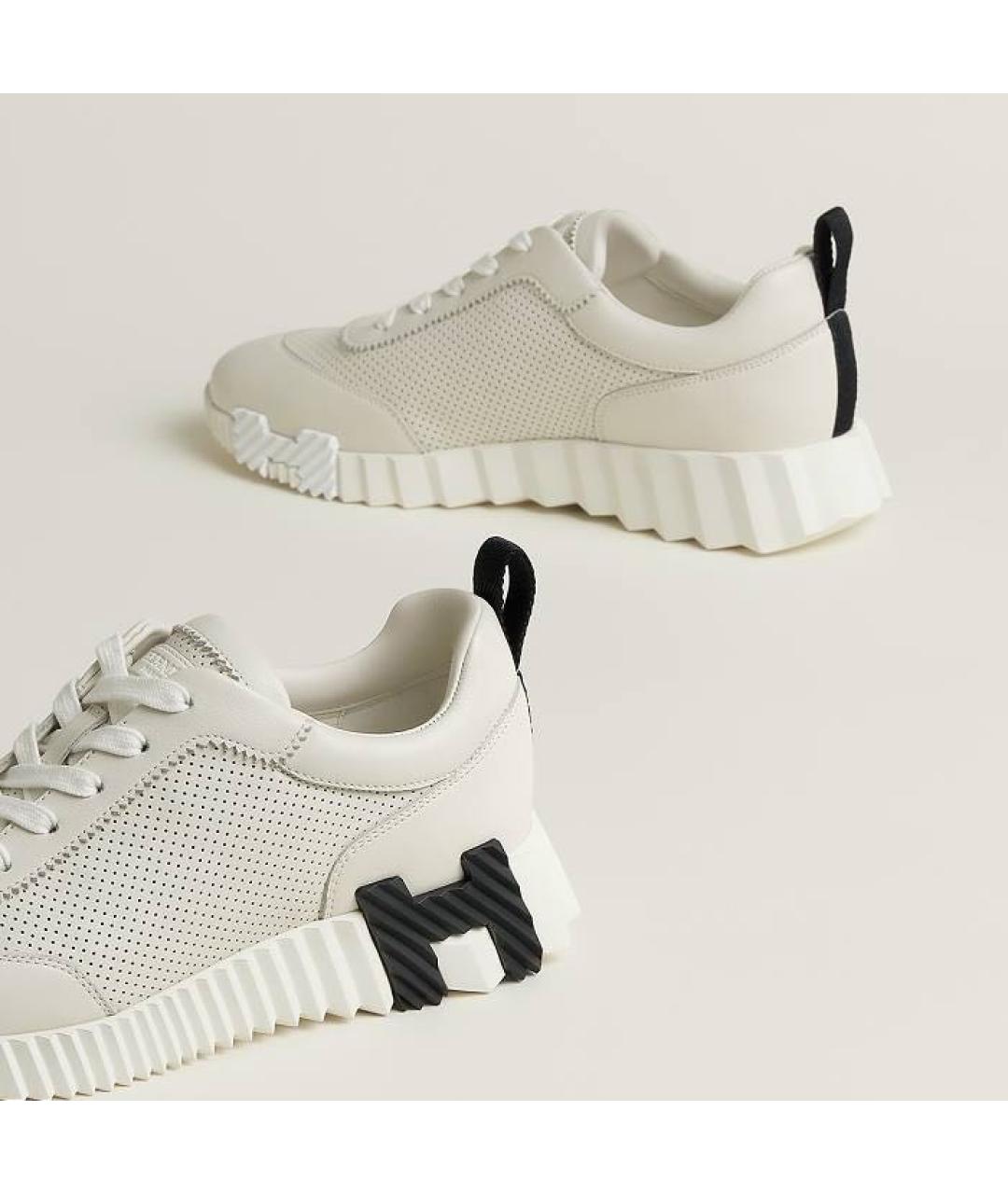 HERMES Белые кожаные кроссовки, фото 5