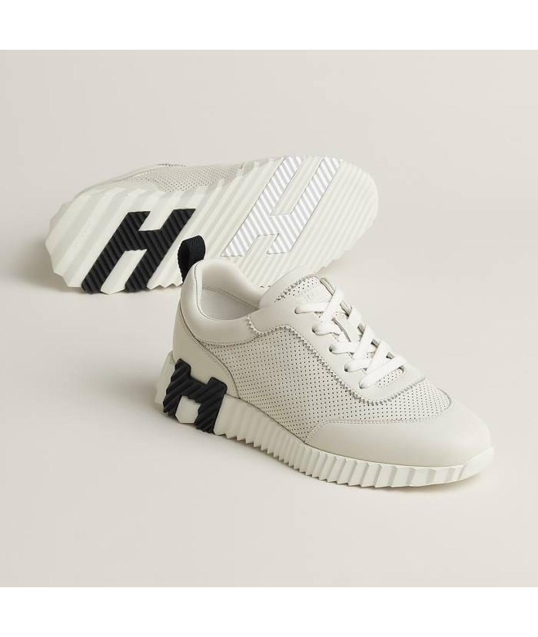 HERMES Белые кожаные кроссовки, фото 2