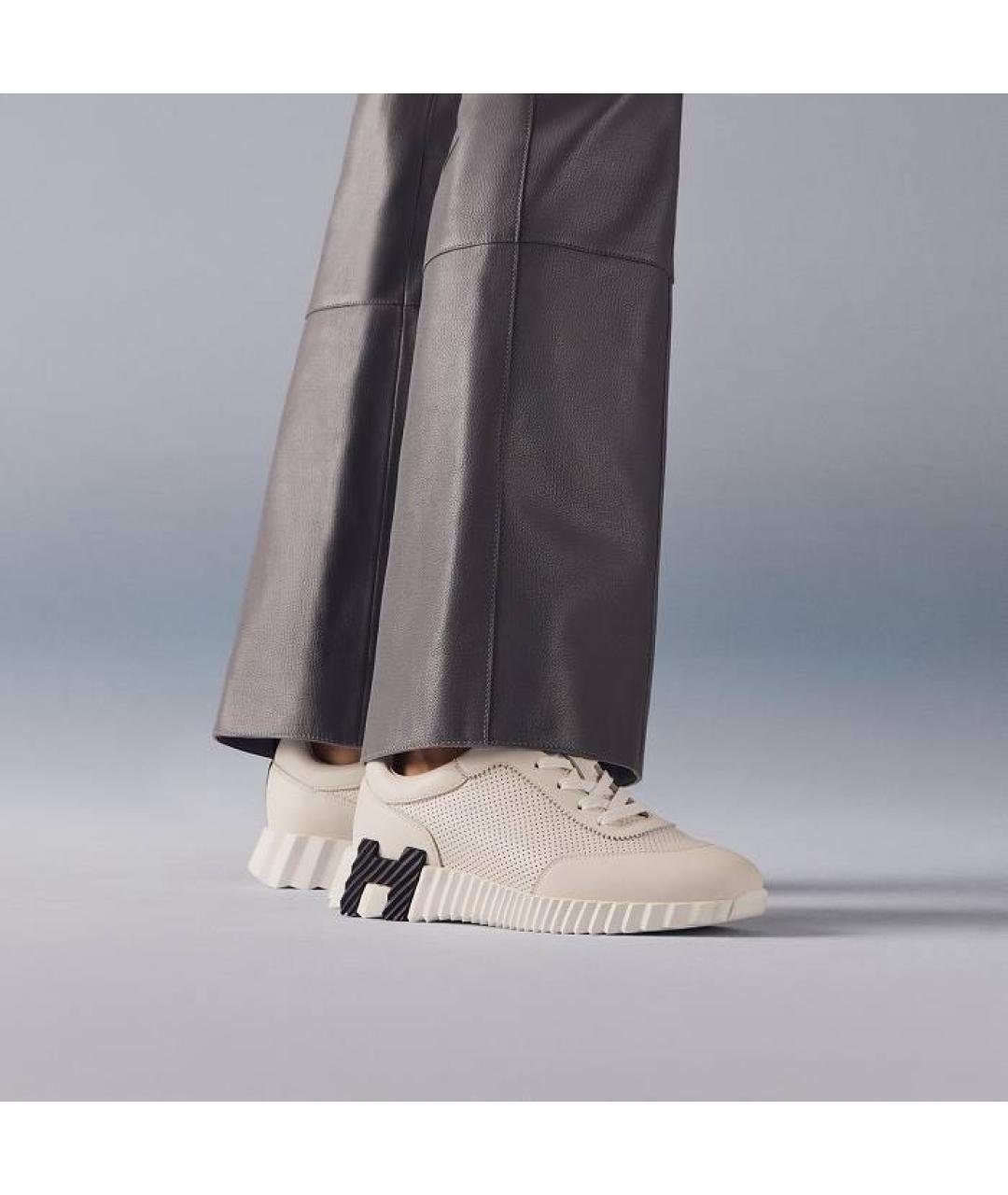 HERMES Белые кожаные кроссовки, фото 3