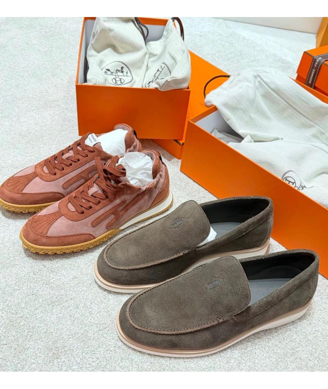 HERMES Бордовые замшевые кроссовки, фото 6