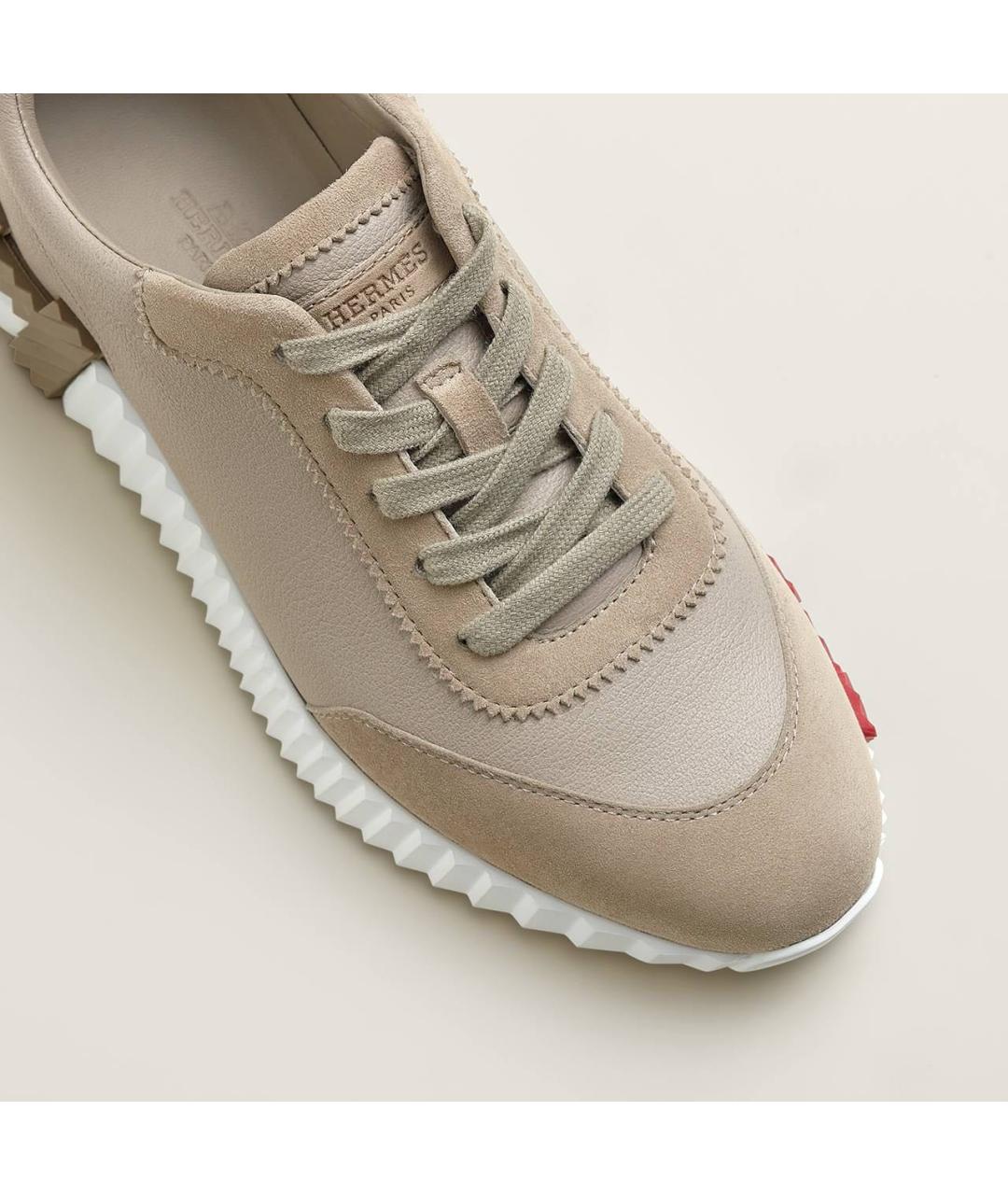HERMES Бежевые кожаные кроссовки, фото 5
