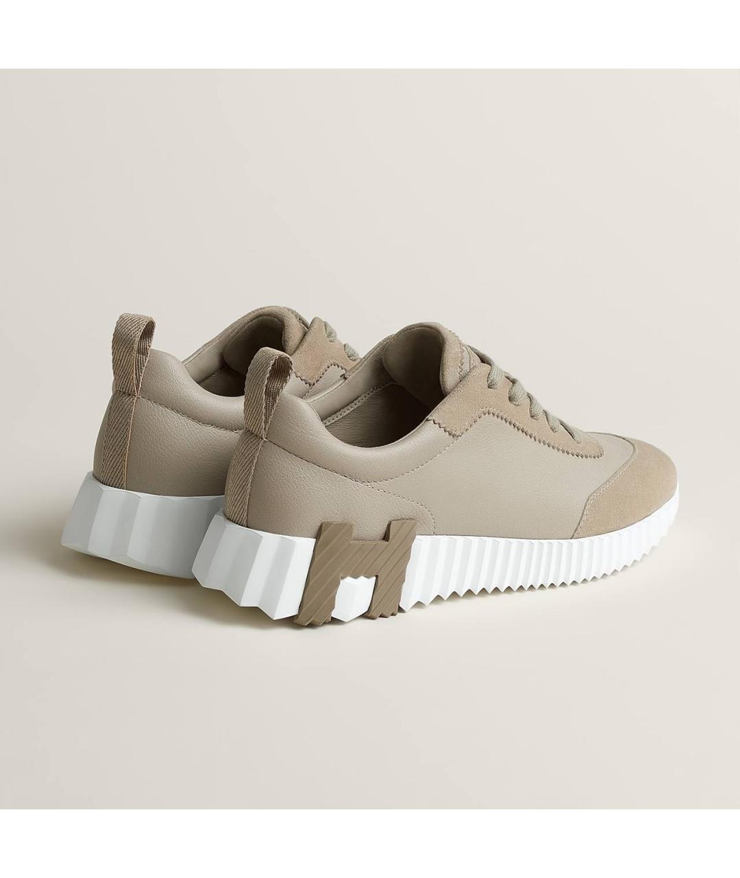 HERMES Бежевые кожаные кроссовки, фото 3