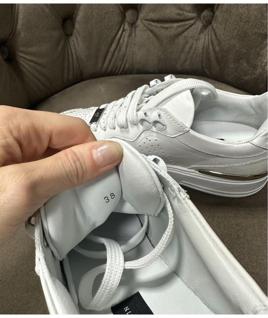 PHILIPP PLEIN Белые кожаные кроссовки, фото 6