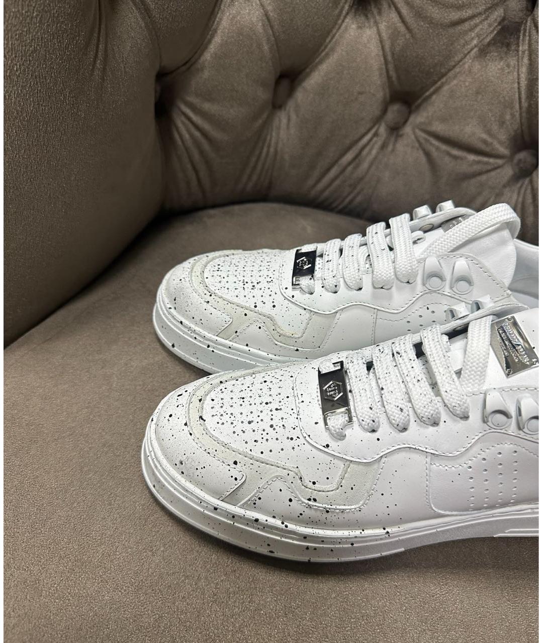 PHILIPP PLEIN Белые кожаные кроссовки, фото 2