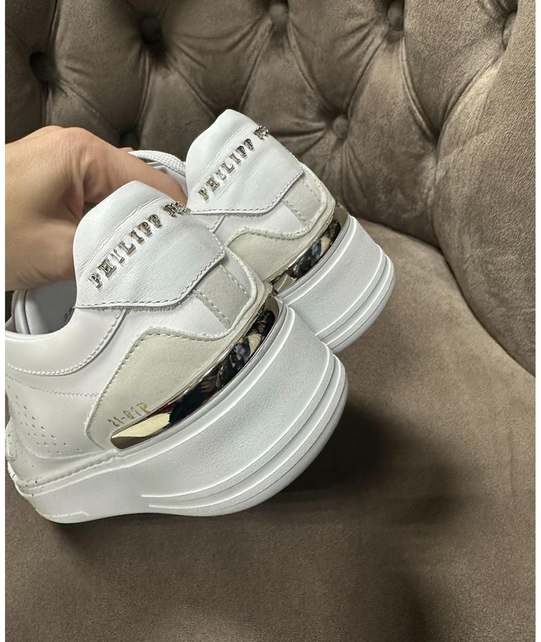 PHILIPP PLEIN Белые кожаные кроссовки, фото 4