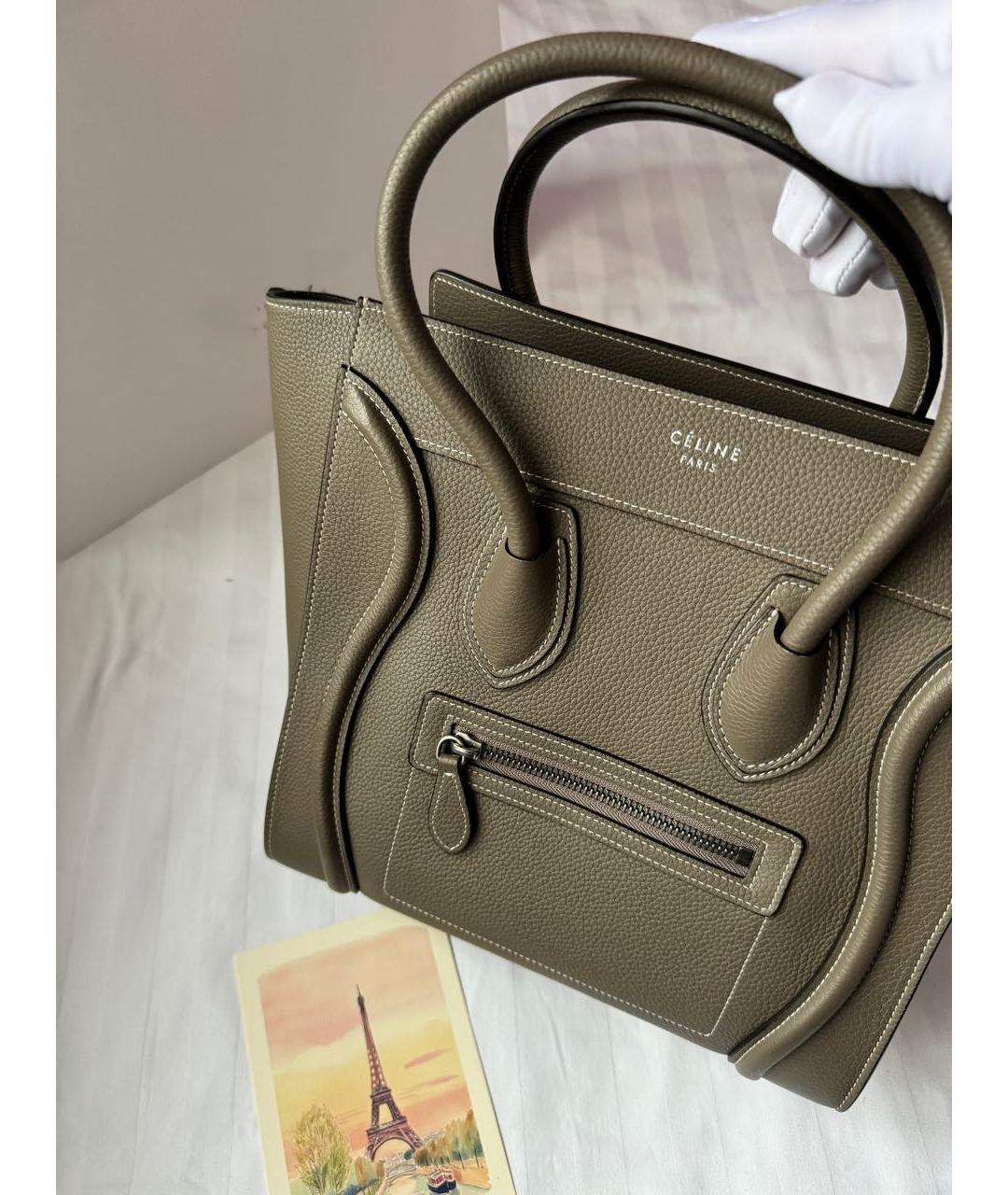 CELINE Бежевая кожаная сумка с короткими ручками, фото 5