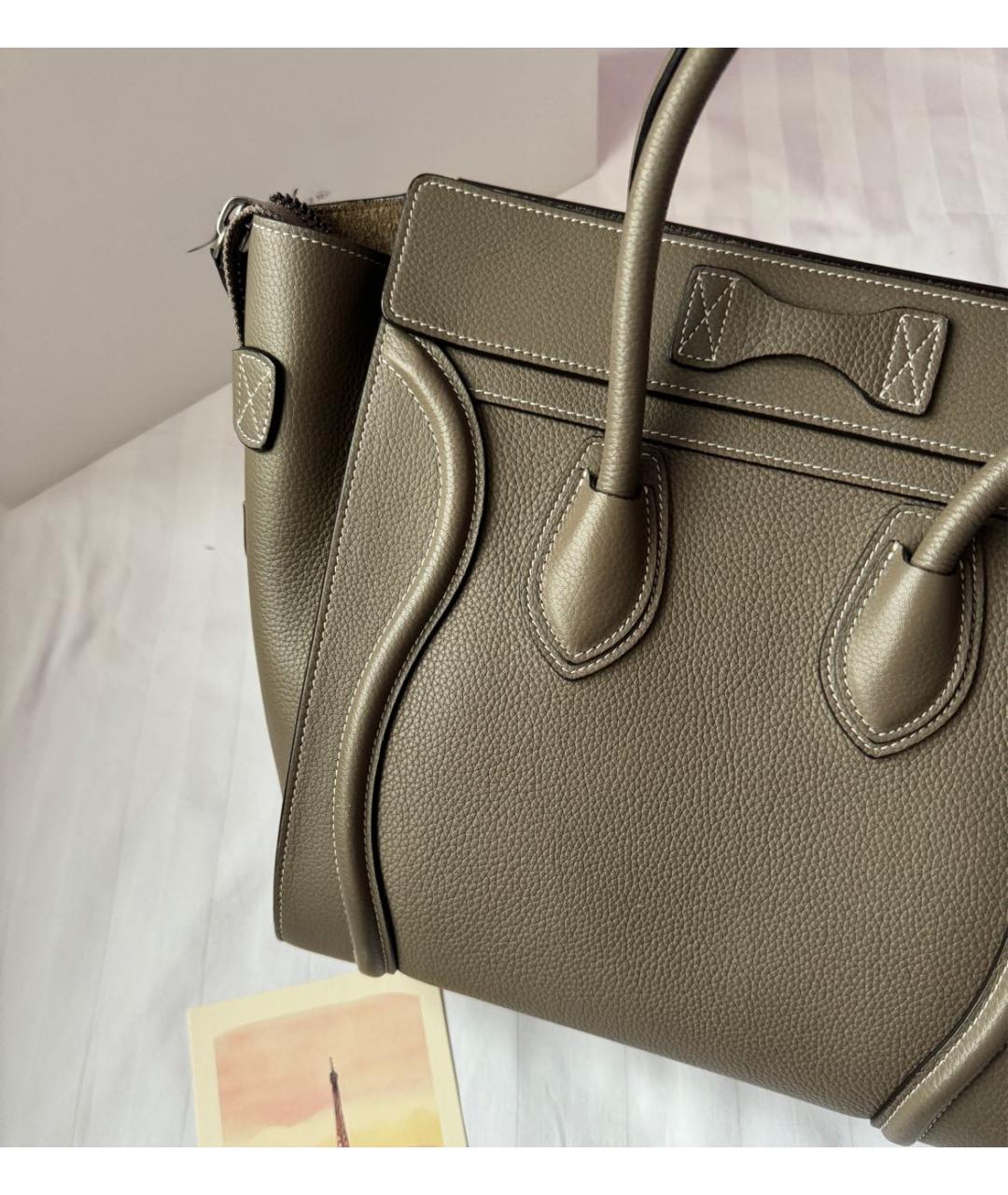 CELINE Бежевая кожаная сумка с короткими ручками, фото 8