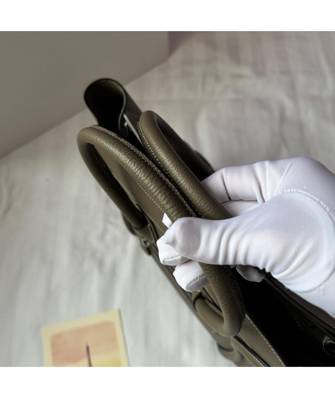 CELINE Бежевая кожаная сумка с короткими ручками, фото 7