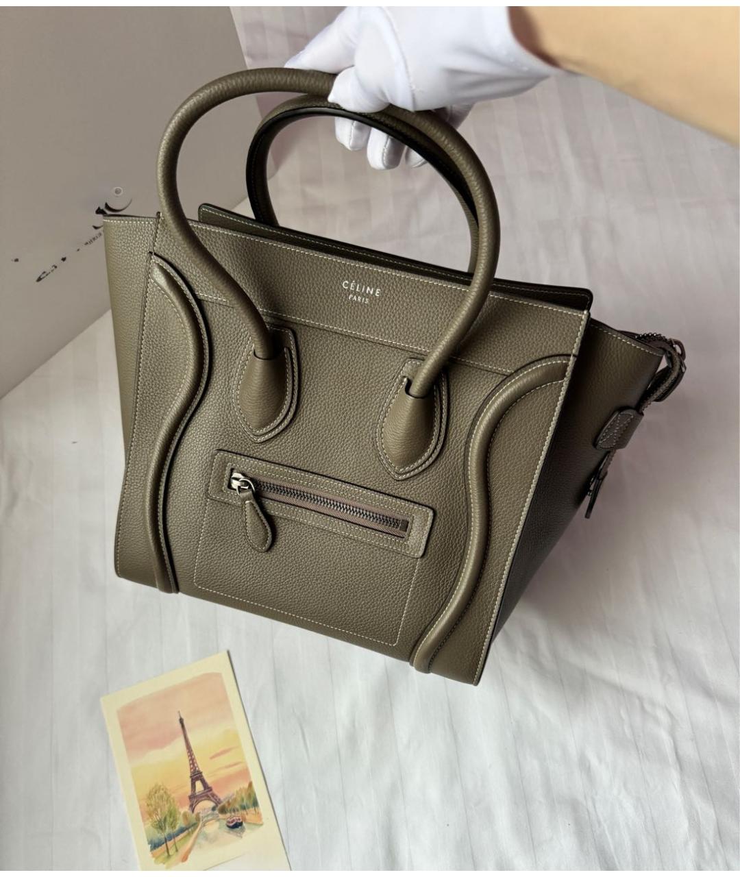 CELINE Бежевая кожаная сумка с короткими ручками, фото 2