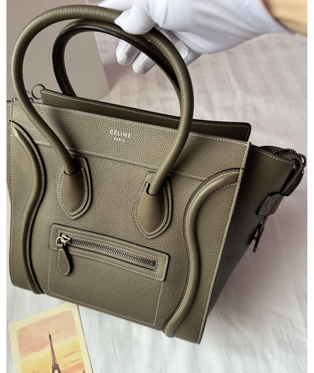 CELINE Бежевая кожаная сумка с короткими ручками, фото 6
