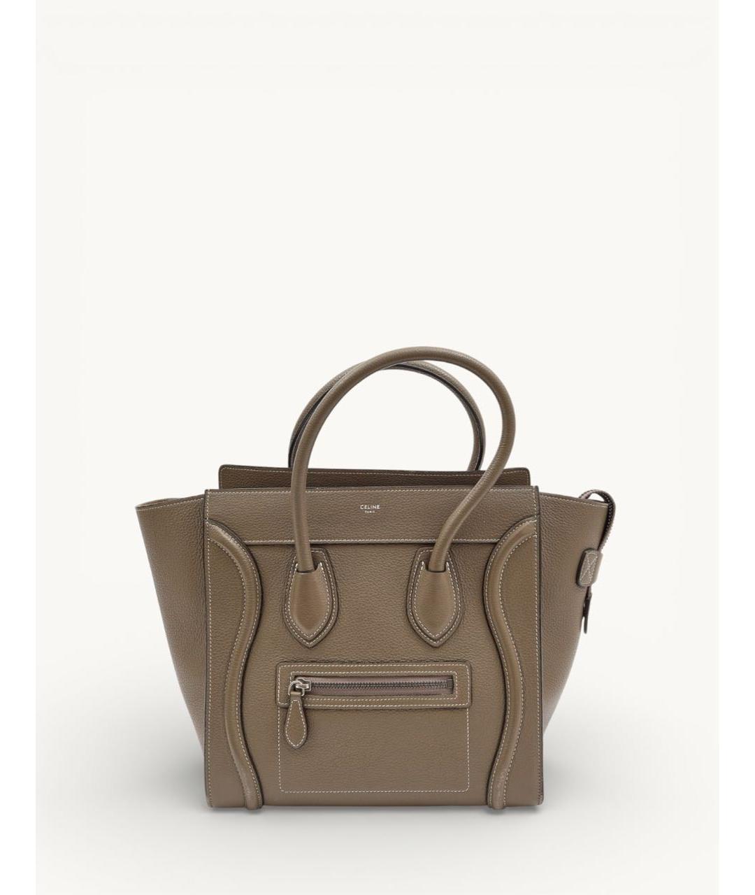 CELINE Бежевая кожаная сумка с короткими ручками, фото 9