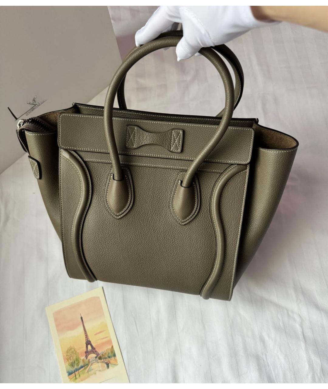 CELINE Бежевая кожаная сумка с короткими ручками, фото 3