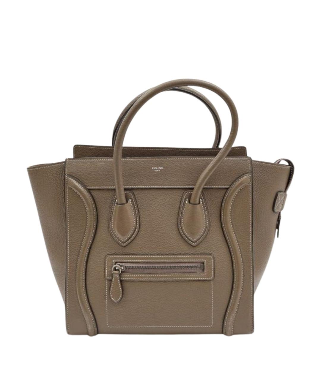 CELINE Бежевая кожаная сумка с короткими ручками, фото 1