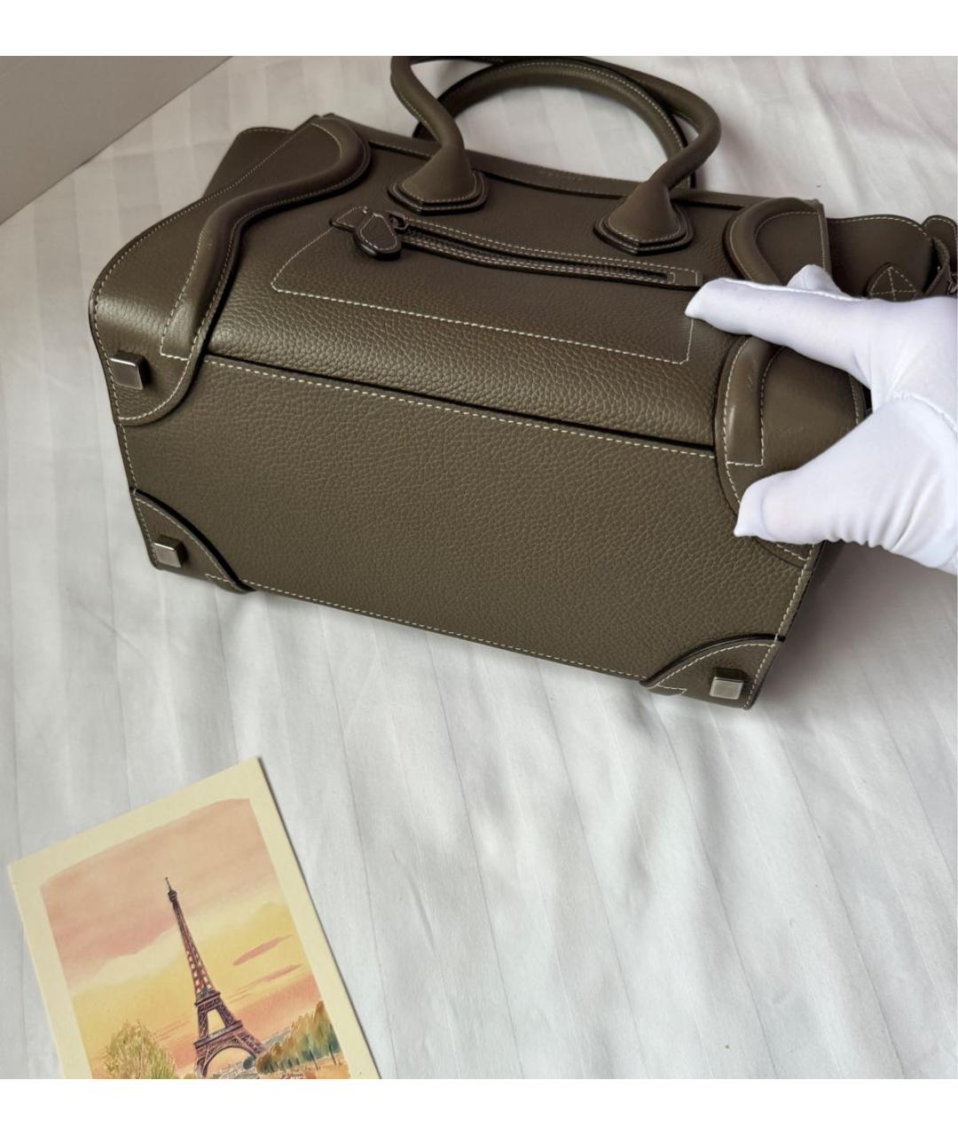 CELINE Бежевая кожаная сумка с короткими ручками, фото 4