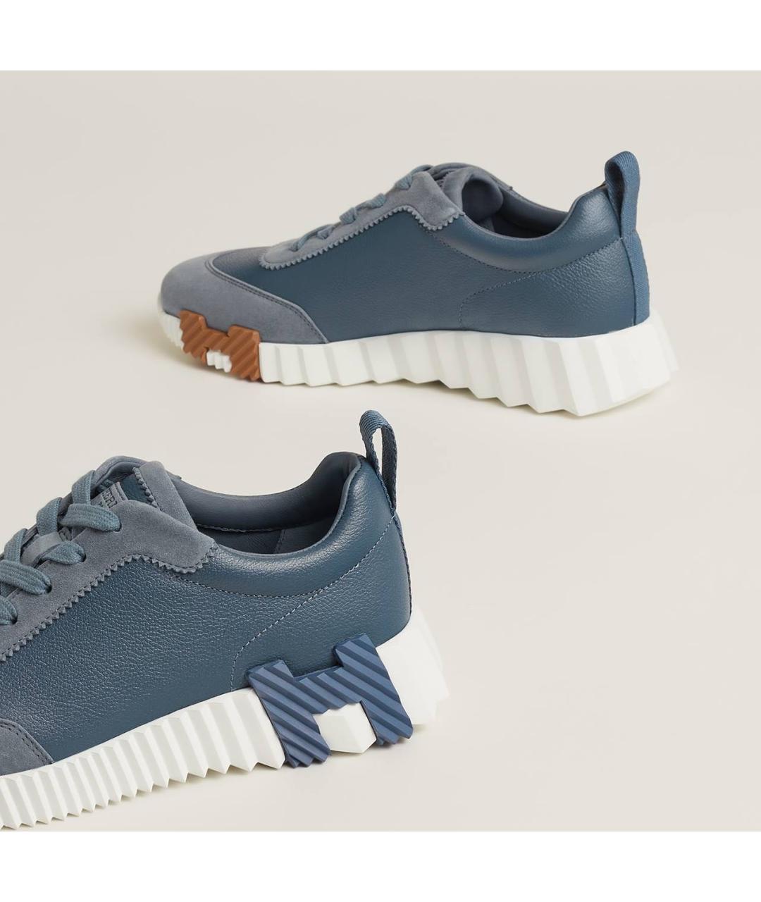 HERMES Синие кожаные кроссовки, фото 3