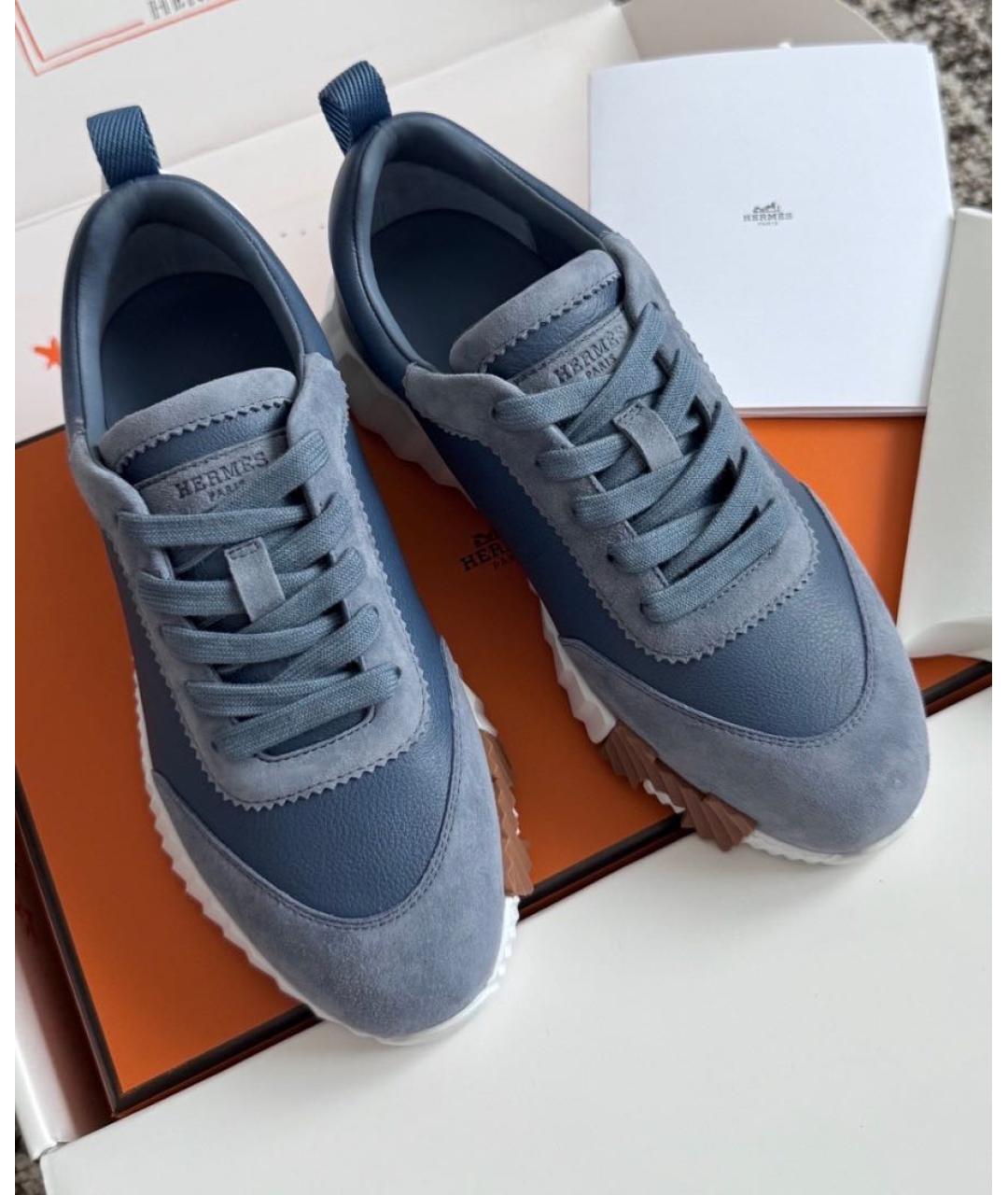 HERMES Синие кожаные кроссовки, фото 5