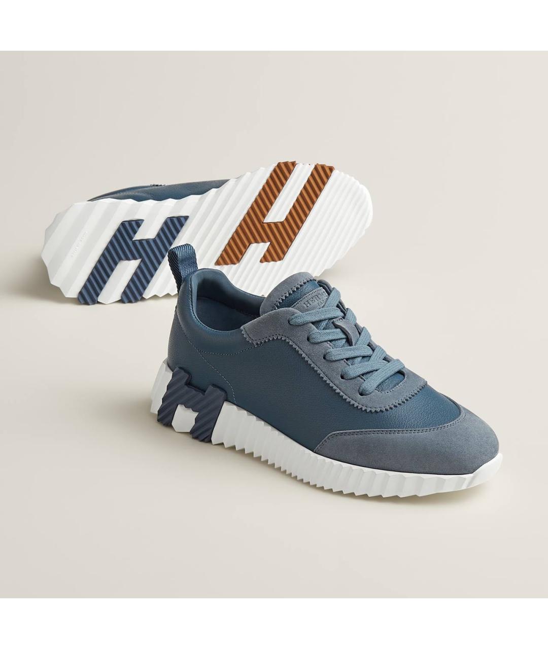 HERMES Синие кожаные кроссовки, фото 2