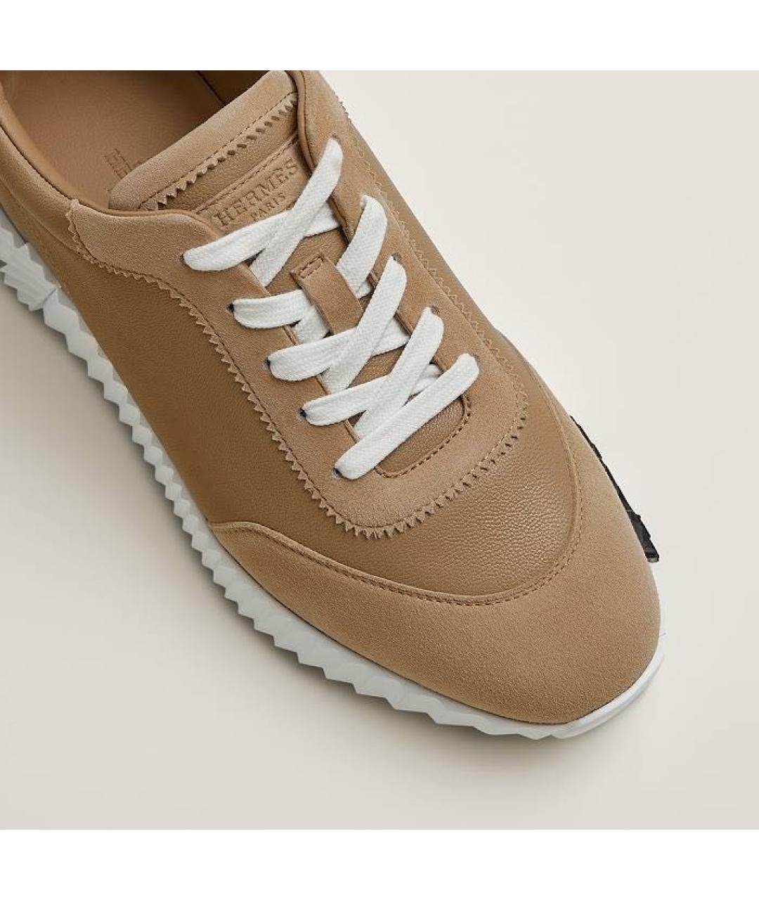 HERMES Бежевые кожаные кроссовки, фото 6