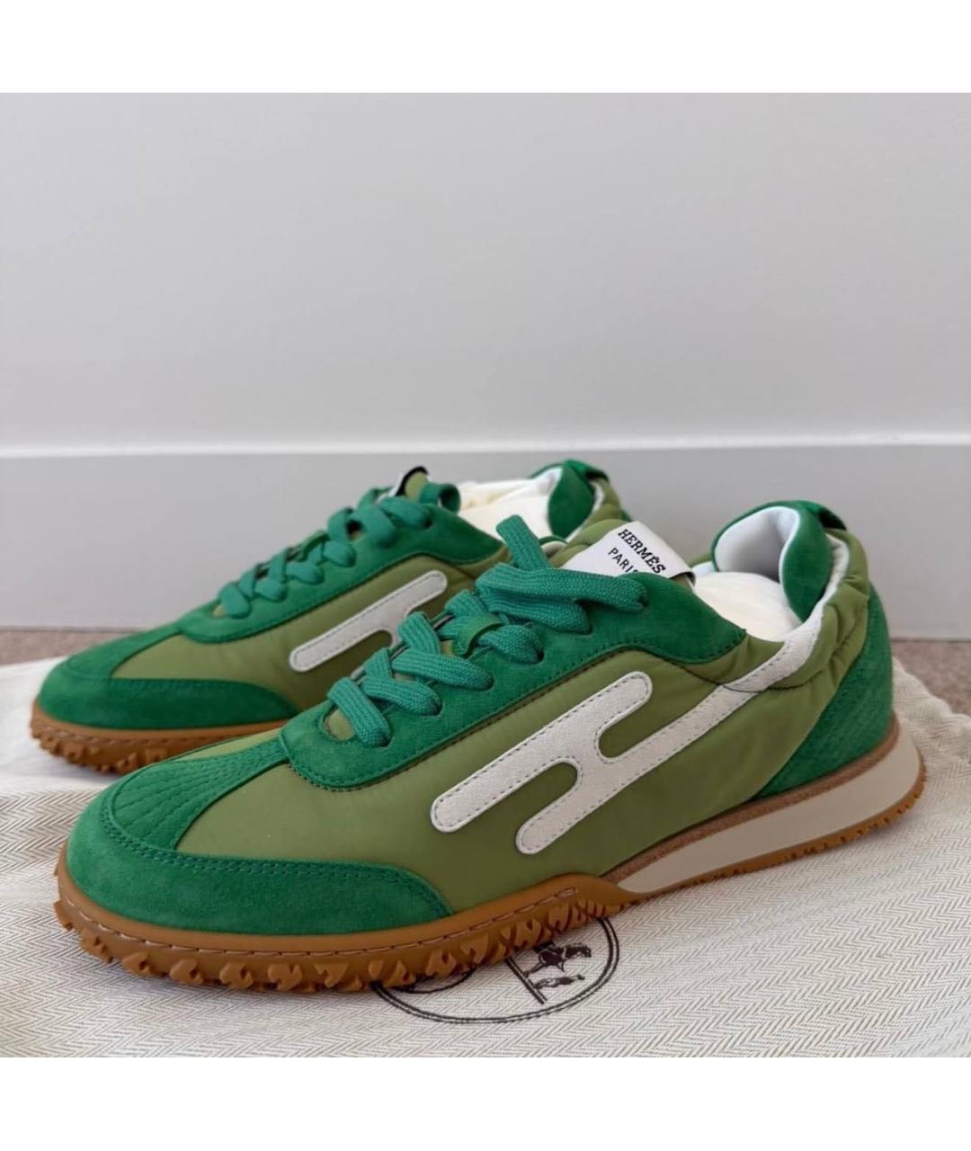 HERMES Зеленые замшевые кроссовки, фото 7
